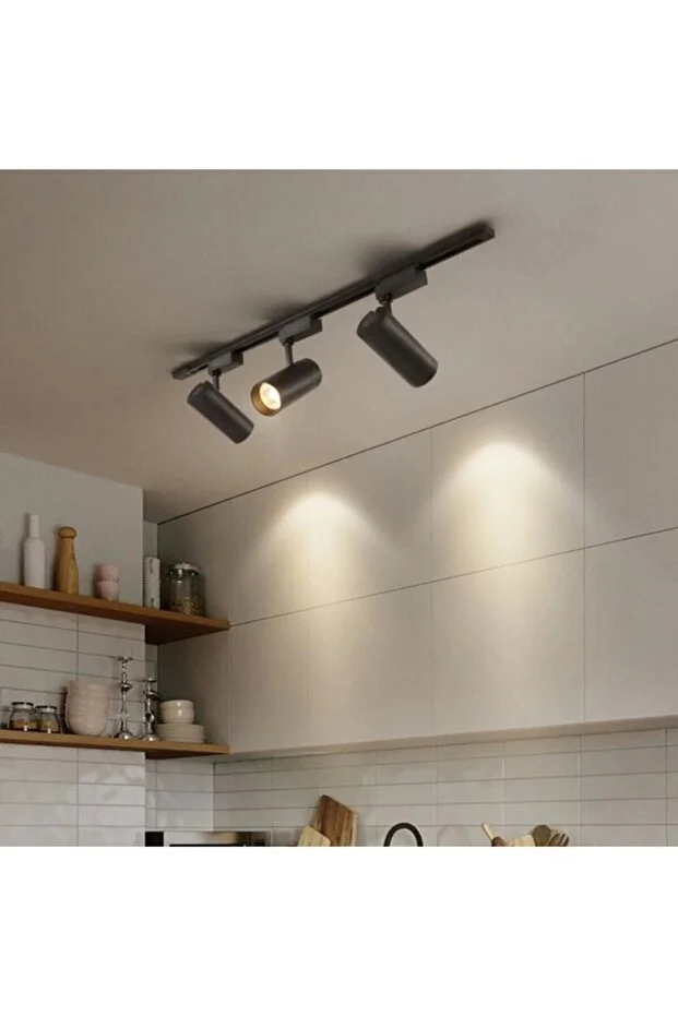 Led Siyah Kasa Günışığı 1 Metre Raylı 3'lü 30w Ray Spot Vitrin Mağaza Armatürü Gün Işığı